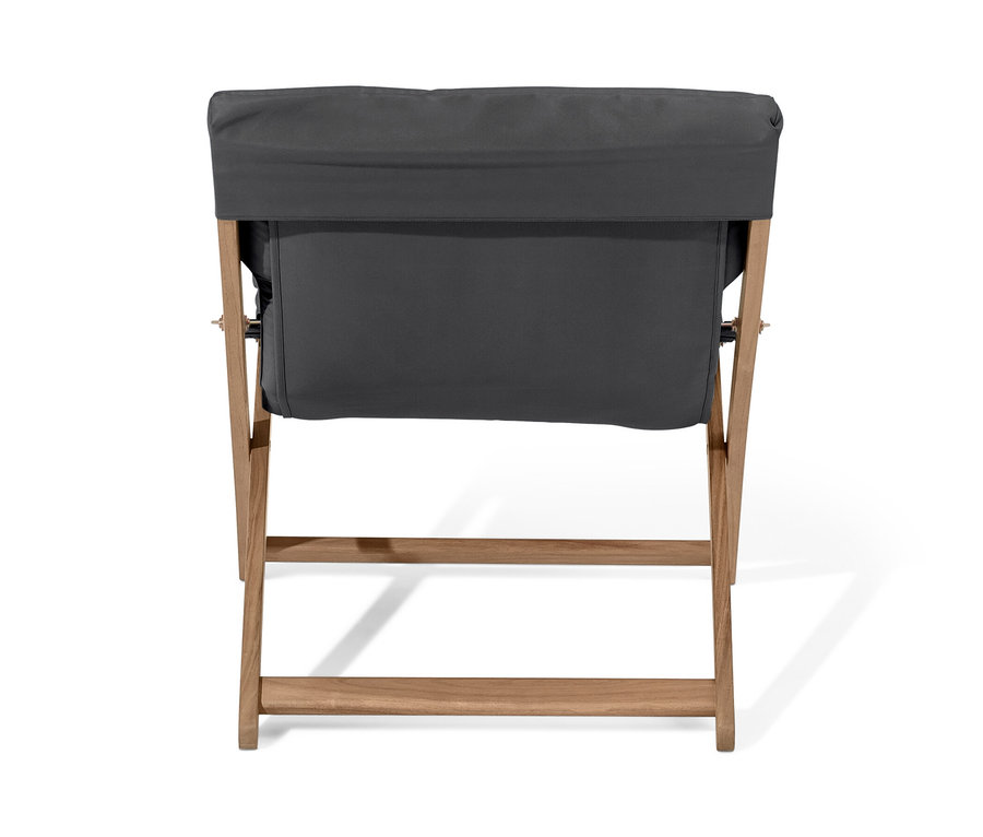 Widok z tyłu antracytowego składanego fotela wypoczynkowego.