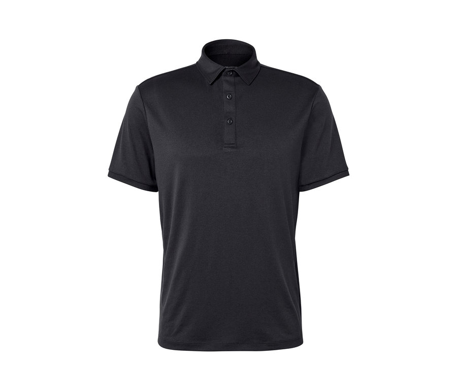 Antracytowa koszulka polo z krótkim rękawem.