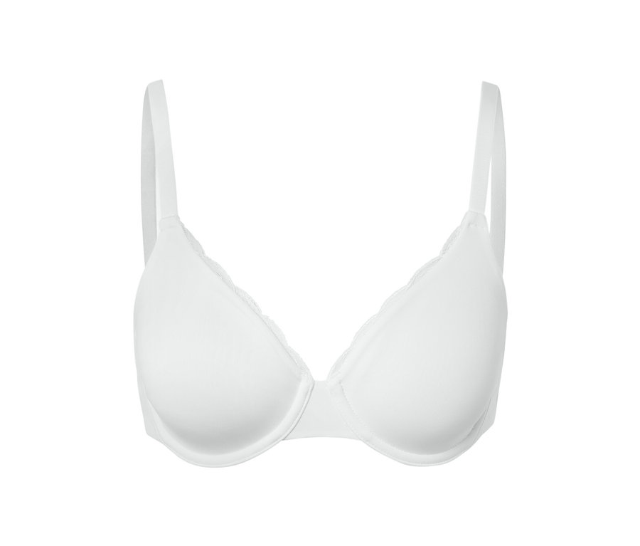 Biały biustonosz na fiszbinach.