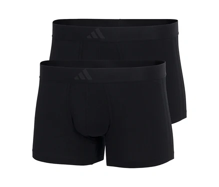 Dwie pary czarnych bokserek adidas Active Flex Cotton, jedna lekko za drugą, obie z ciemnoszarym logo adidas na pasie.