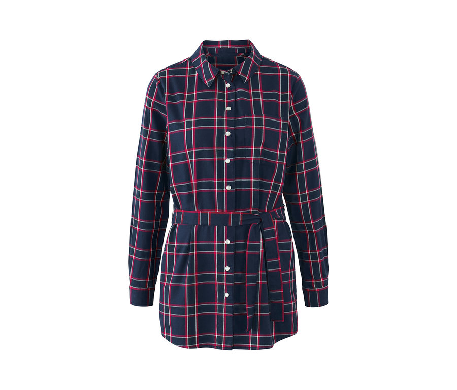 Długa bluzka w kratkę z flaneli .