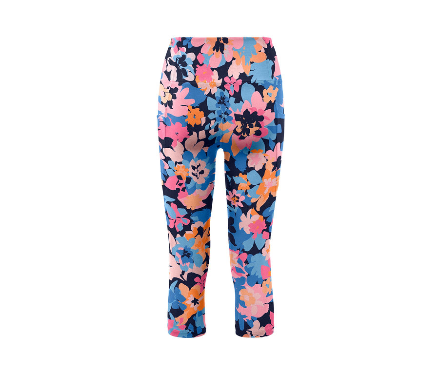 Legginsy sportowe o długości 3/4 w kwiatowy wzór.