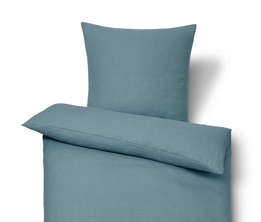 Niebieska pościel lniana w rozmiarze standardowym i niestandardowym.