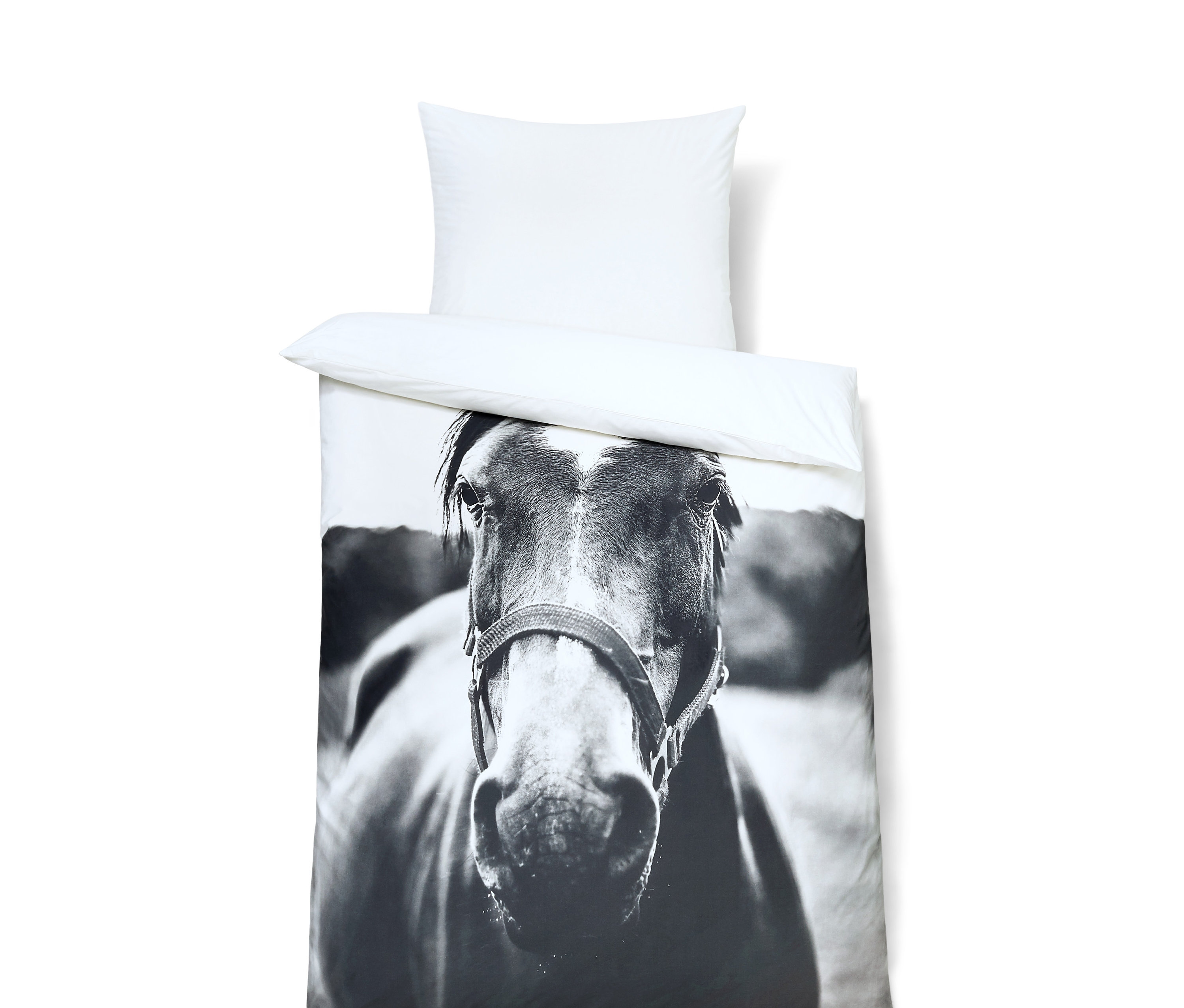 Tchibo - Pościel perkalowa w konie - kolor: szary/biały