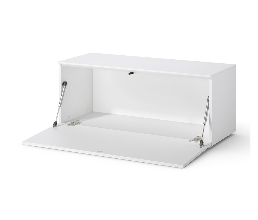 Otwarta, biała ławka do siedzenia, ok. 100 cm.