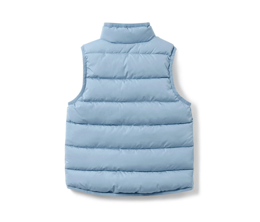 Niebieska kamizelka pikowana dla dzieci, widok z tyłu.