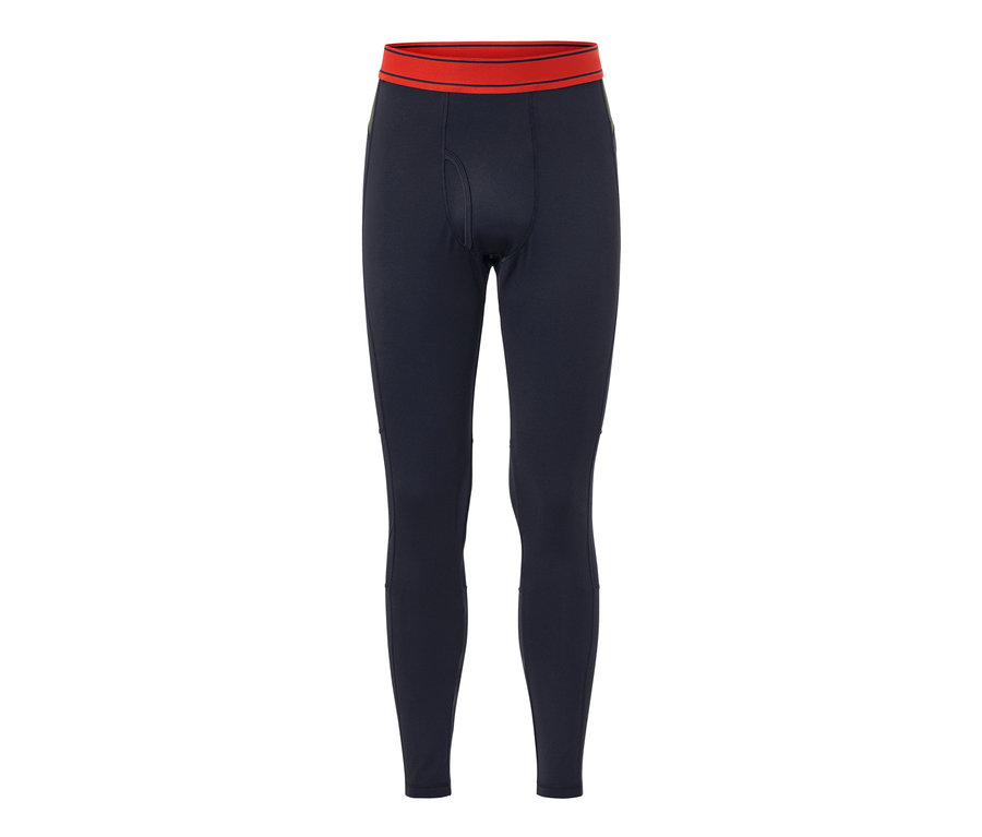 Granatowe termoaktywne kalesony funkcyjne z czerwonym pasem.