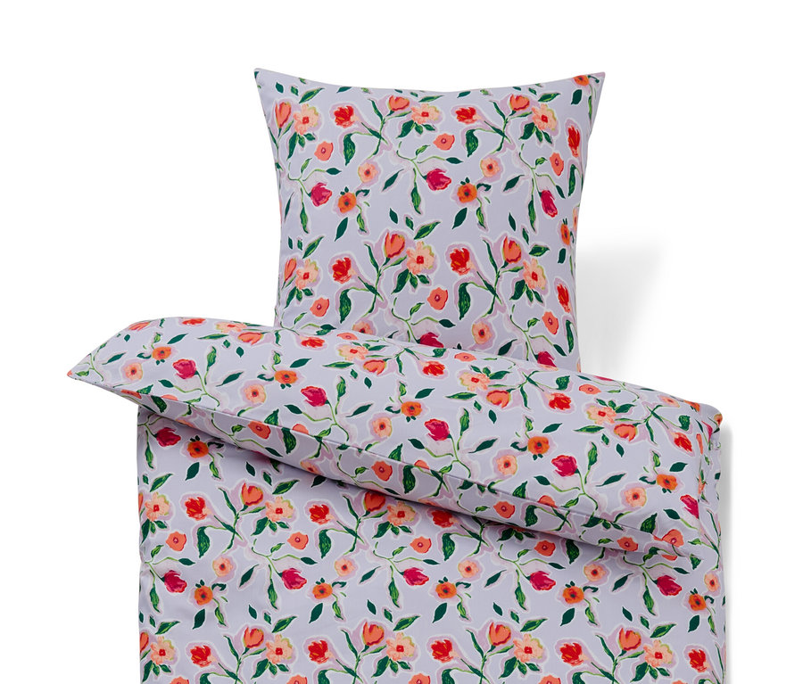 Pościel z bawełny renforcé w rozmiarze standardowym i niestandardowym, z kwiatowym wzorem.