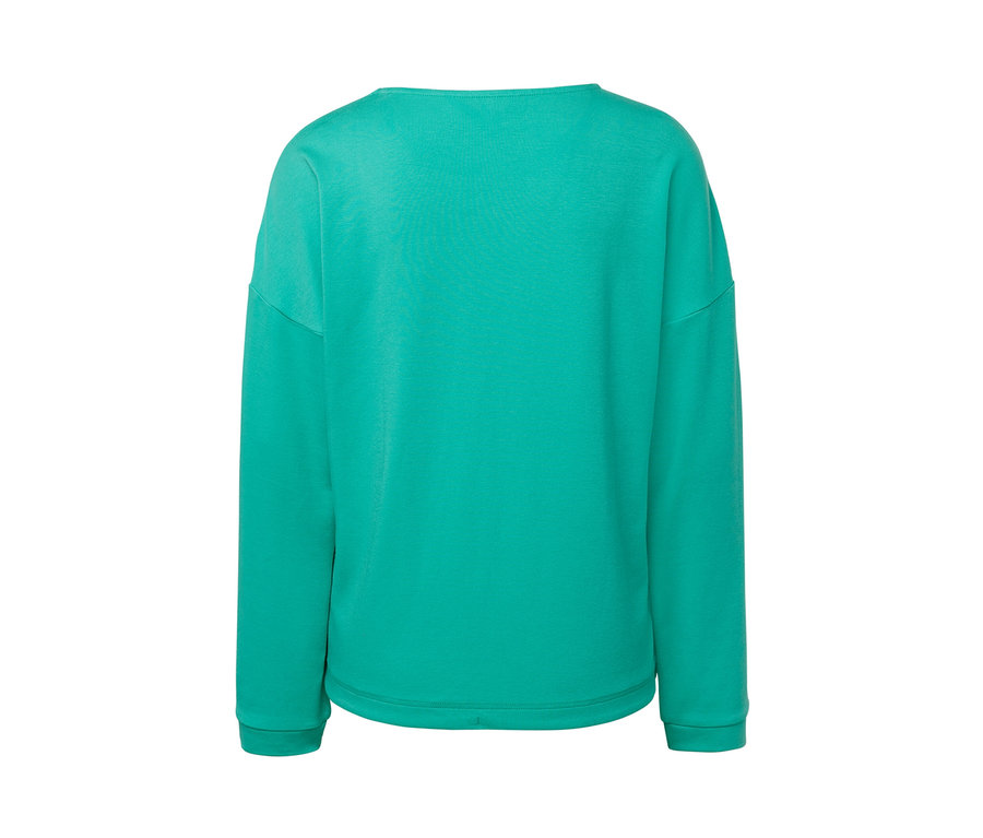 Widok z tyłu turkusowej bluzy.