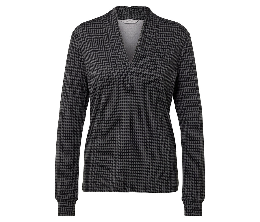 Damska bluzka z długim rękawem w pepitkę.