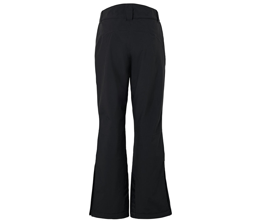 Czarne spodnie narciarskie widziane od tyłu.