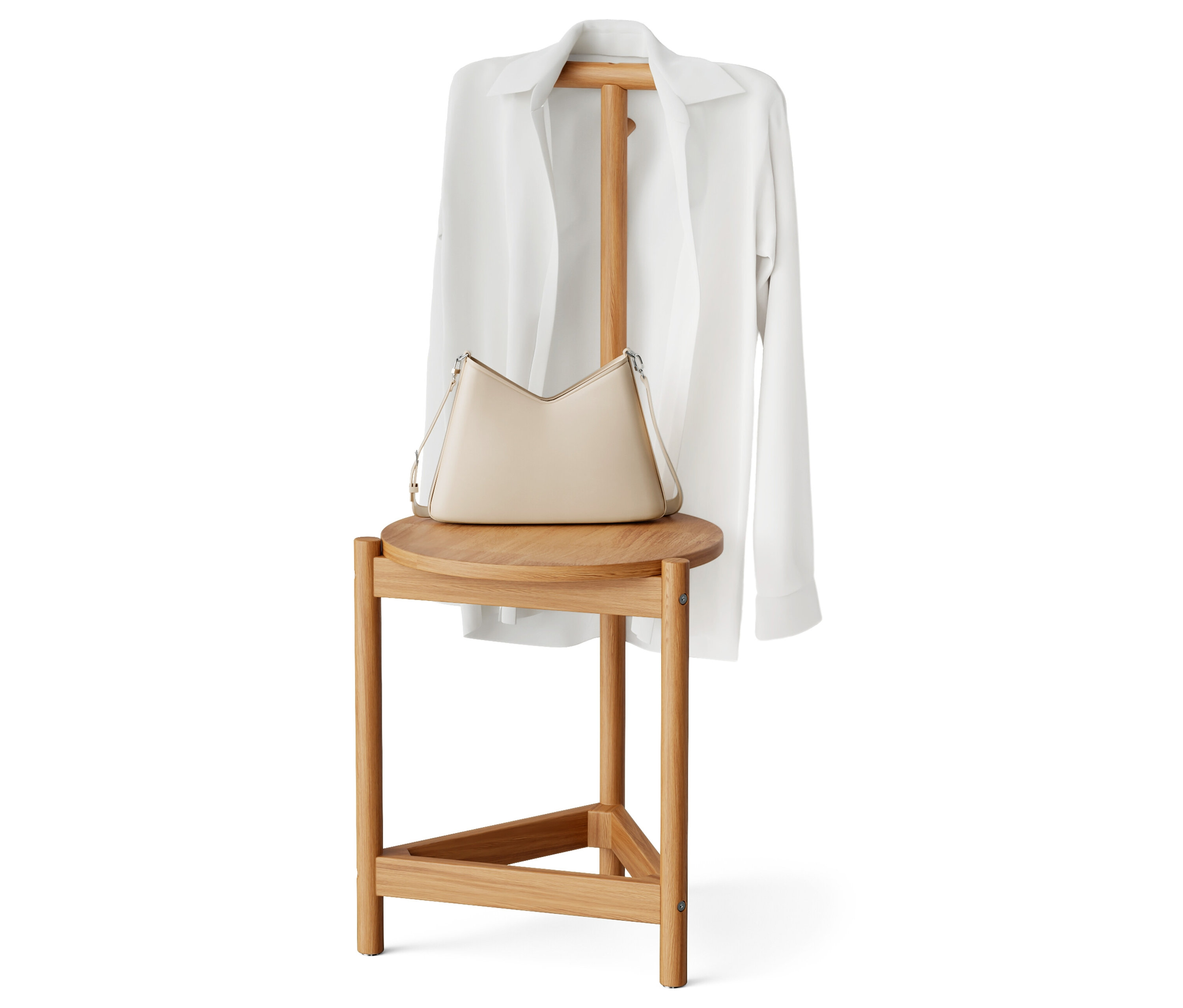 Tchibo - Wieszak stojący z taboretem z litego drewna - kolor: brązowy