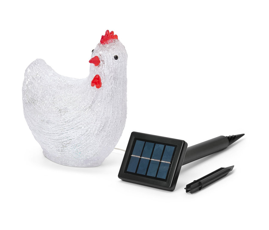 Solarna dekoracja-kura LED do użytku zewnętrznego.