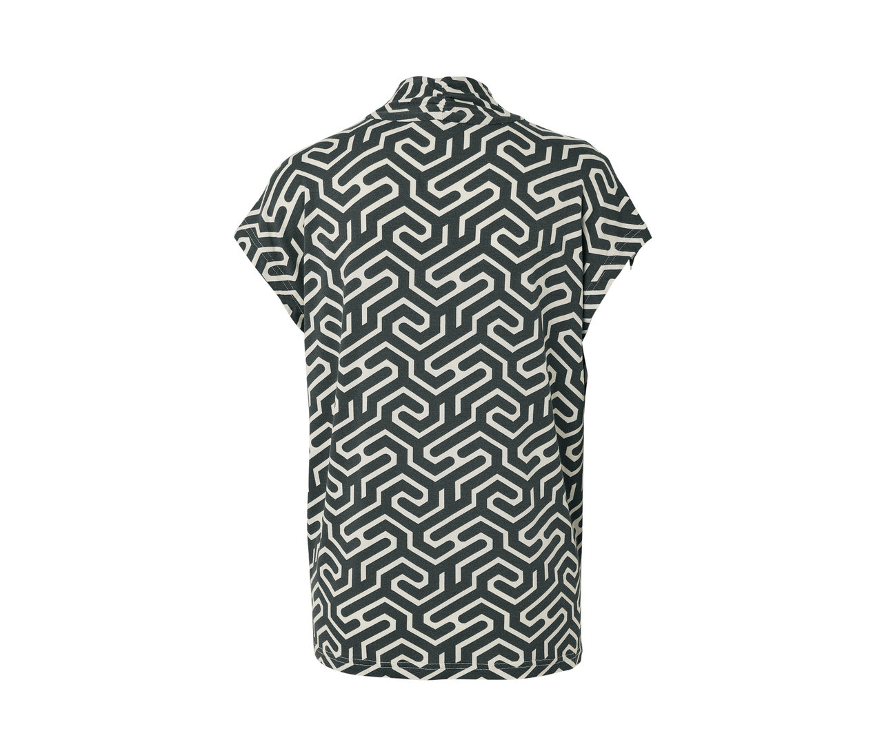 Zielona bluzka z dekoltem w serek we wzory.