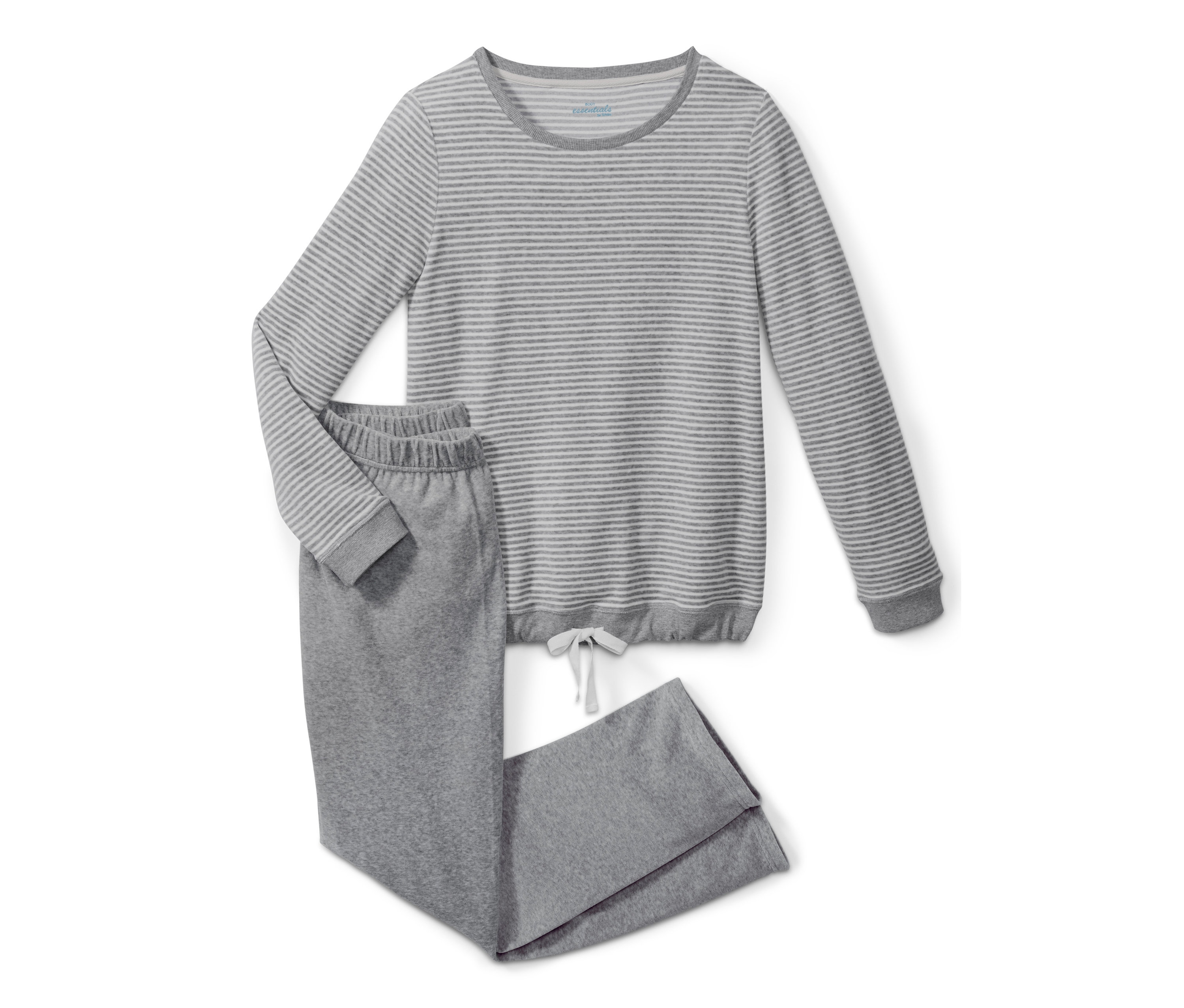 Szara piżama z weluru z długim rękawem w paski.