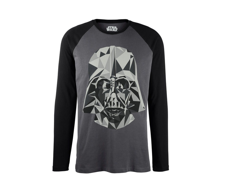 Szara piżama męska z długim rękawem »Star Wars« z geometrycznym nadrukiem Darth Vadera.