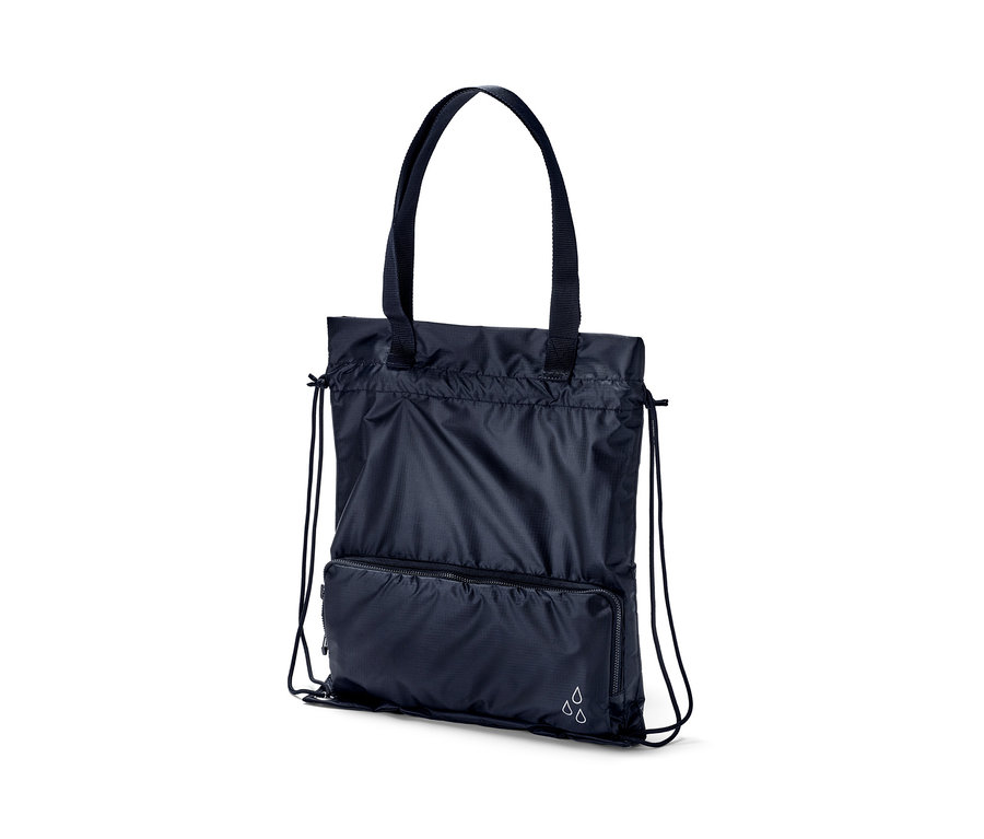 Granatowa torba na zakupy i plecak 2 w 1 z uchwytami i sznurkiem.