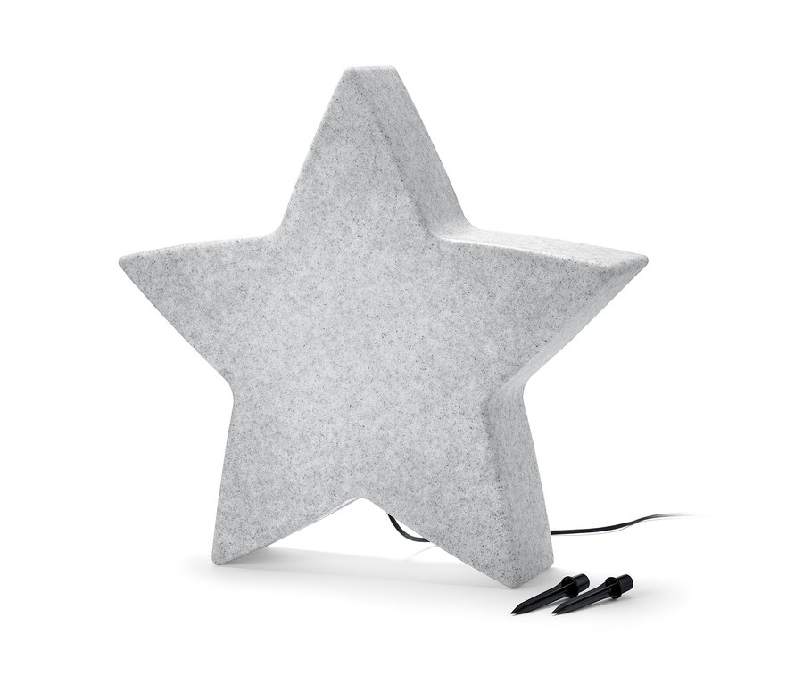 Szara inteligentna lampa ogrodowa »Gwiazda«, L, z czarnym kablem i dwoma kołkami.