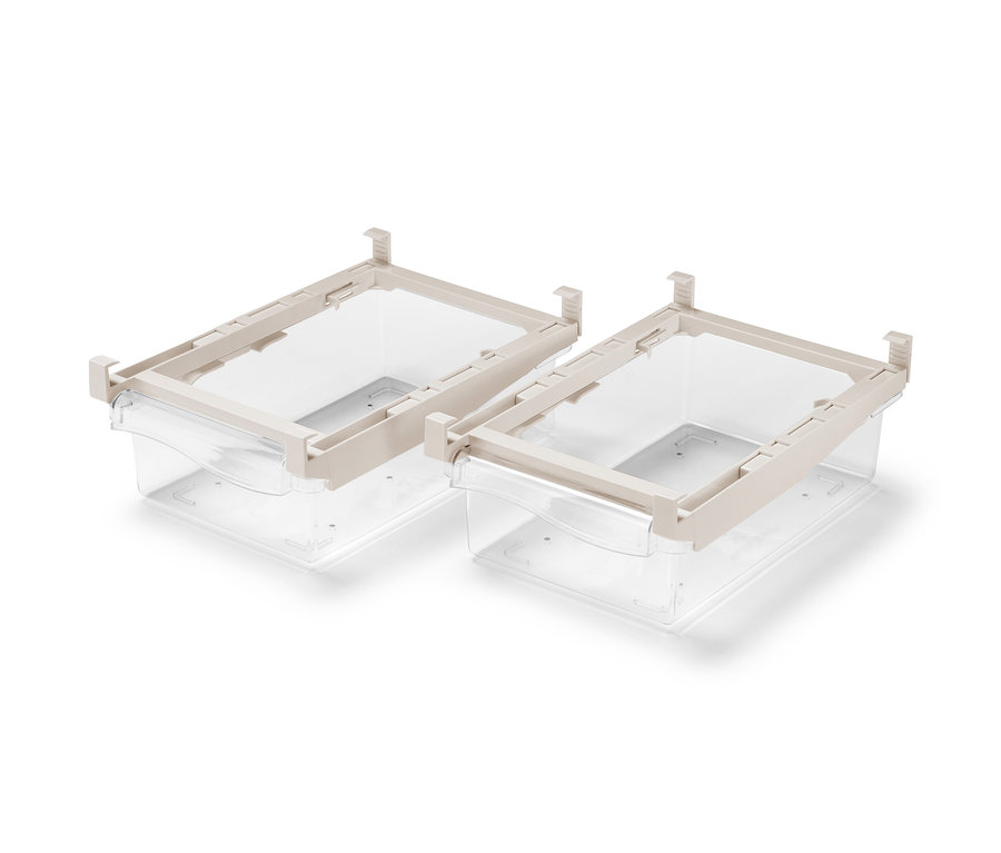 Dwa wysuwane pojemniki do lodówki.