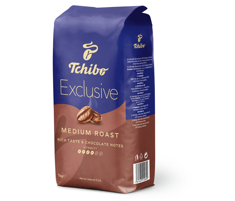 Opakowanie kawy ziarnistej Tchibo Exclusive Medium Roast.