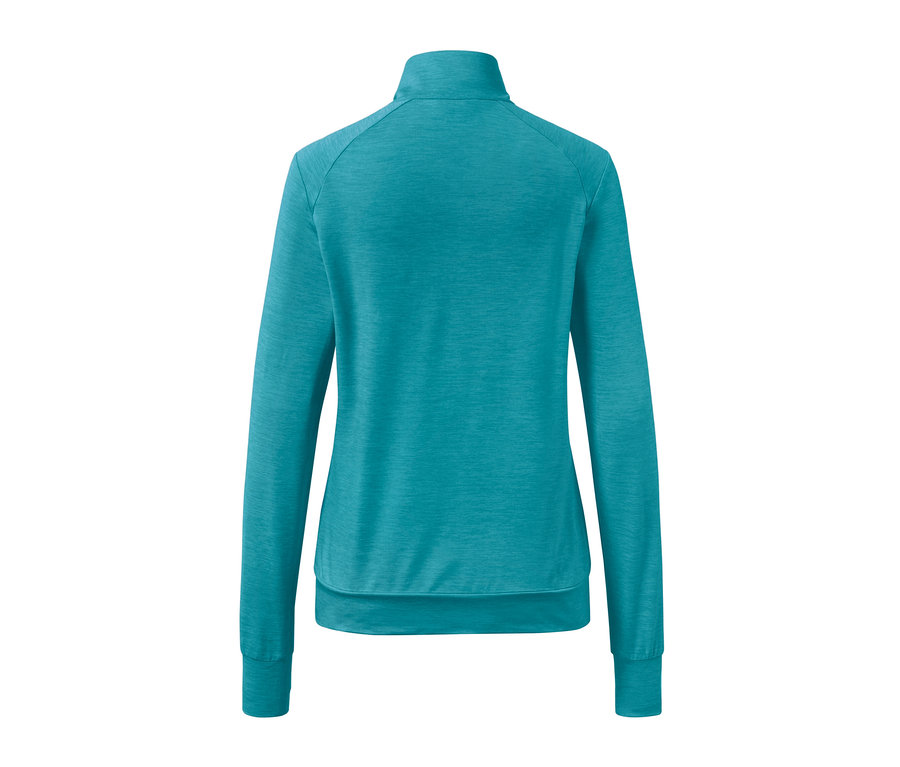 Turkusowa bluza funkcyjna rozpinana, widok z tyłu.