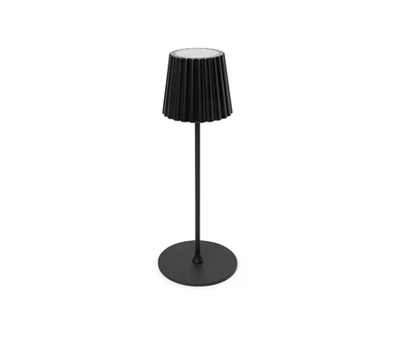 Czarna akumulatorowa lampa stołowa LED do użytku na zewnątrz.