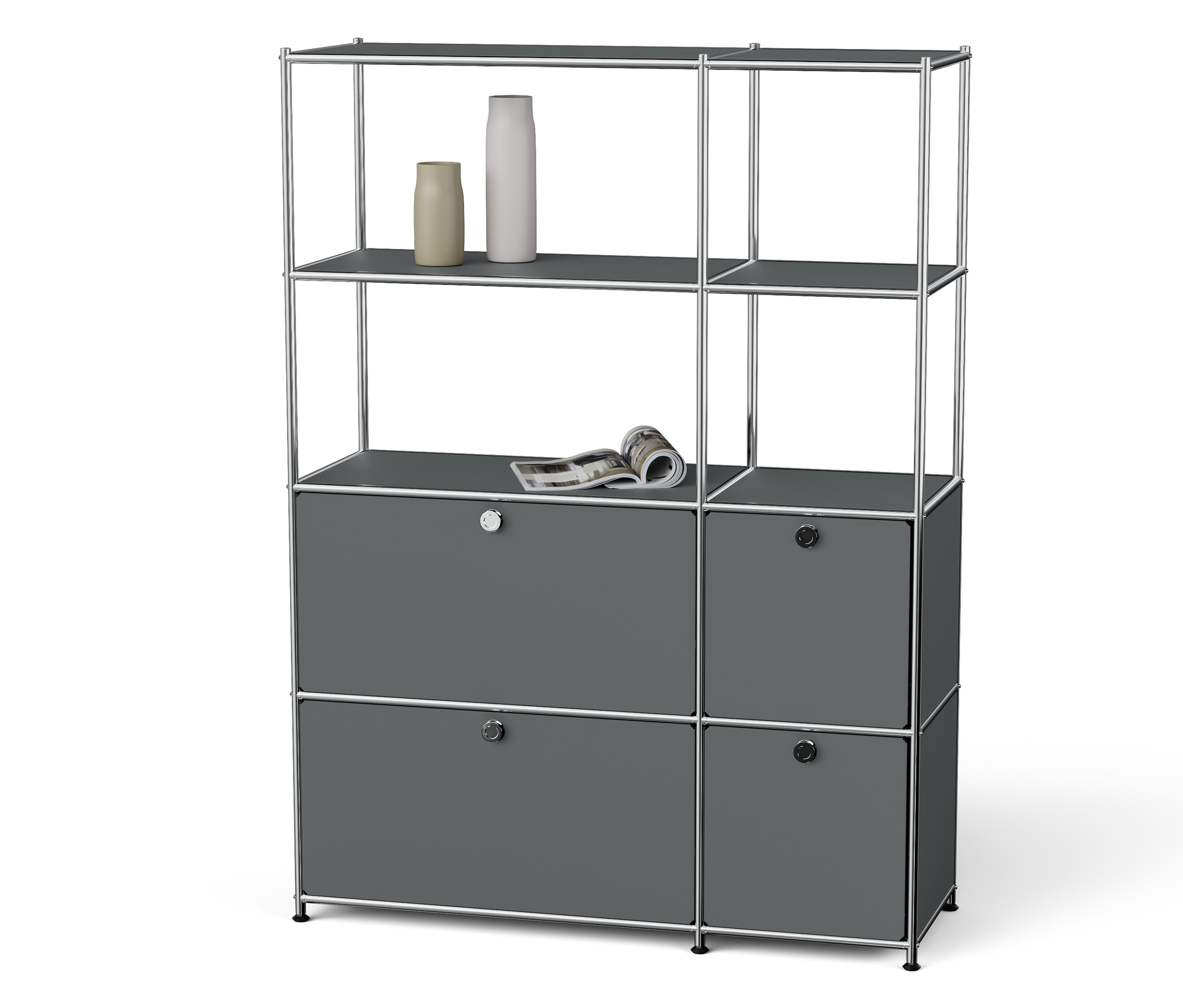 Tchibo - Metalowy regał »Cn3« z 4 komorami z klapami - kolor: szary