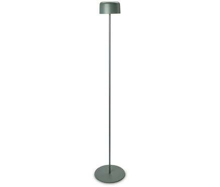 Zielona lampa stojąca na białym tle.