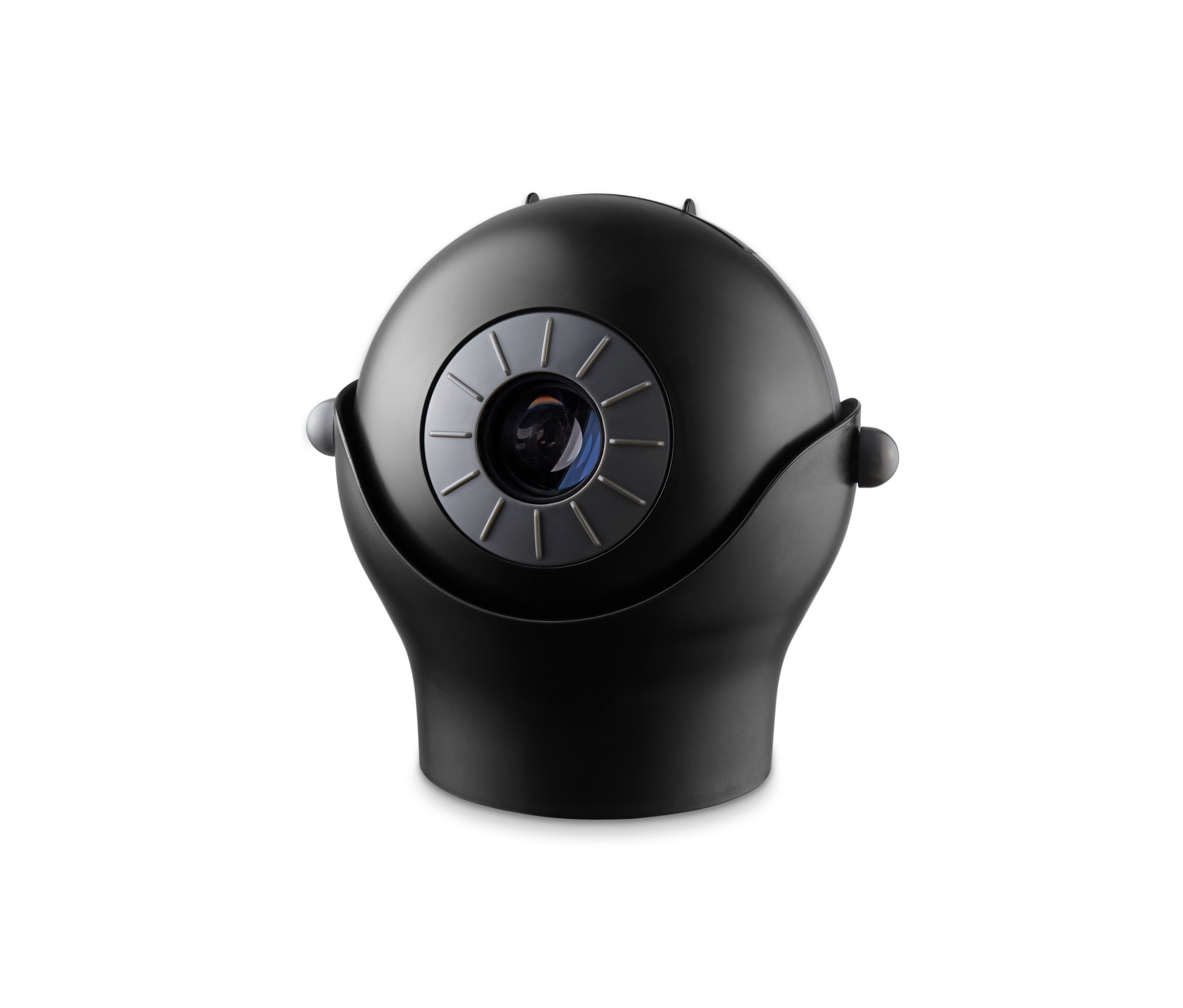 Czarne domowe planetarium na białym tle.