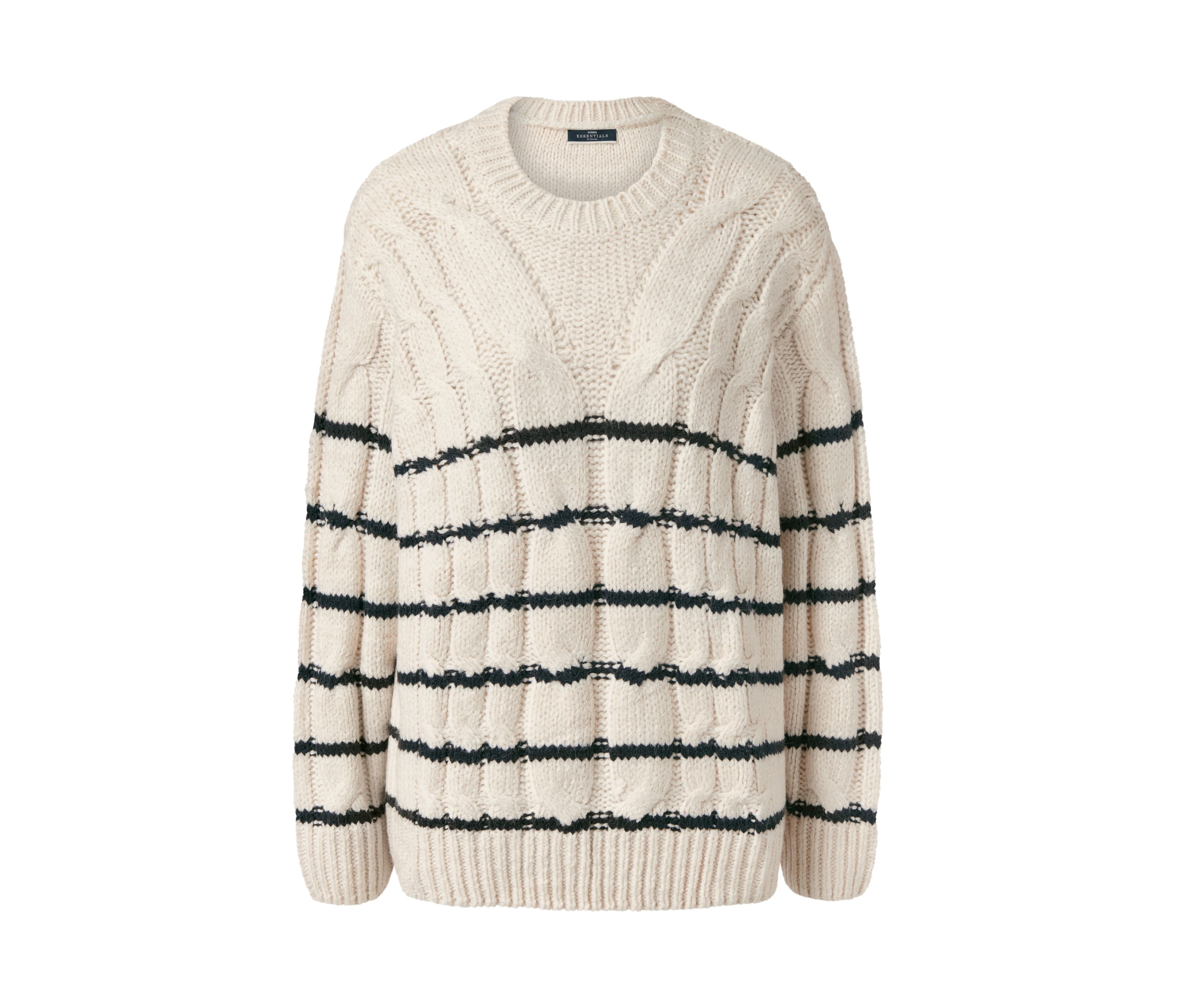 Tchibo - Pasiasty sweter z dzianiny, beżowy