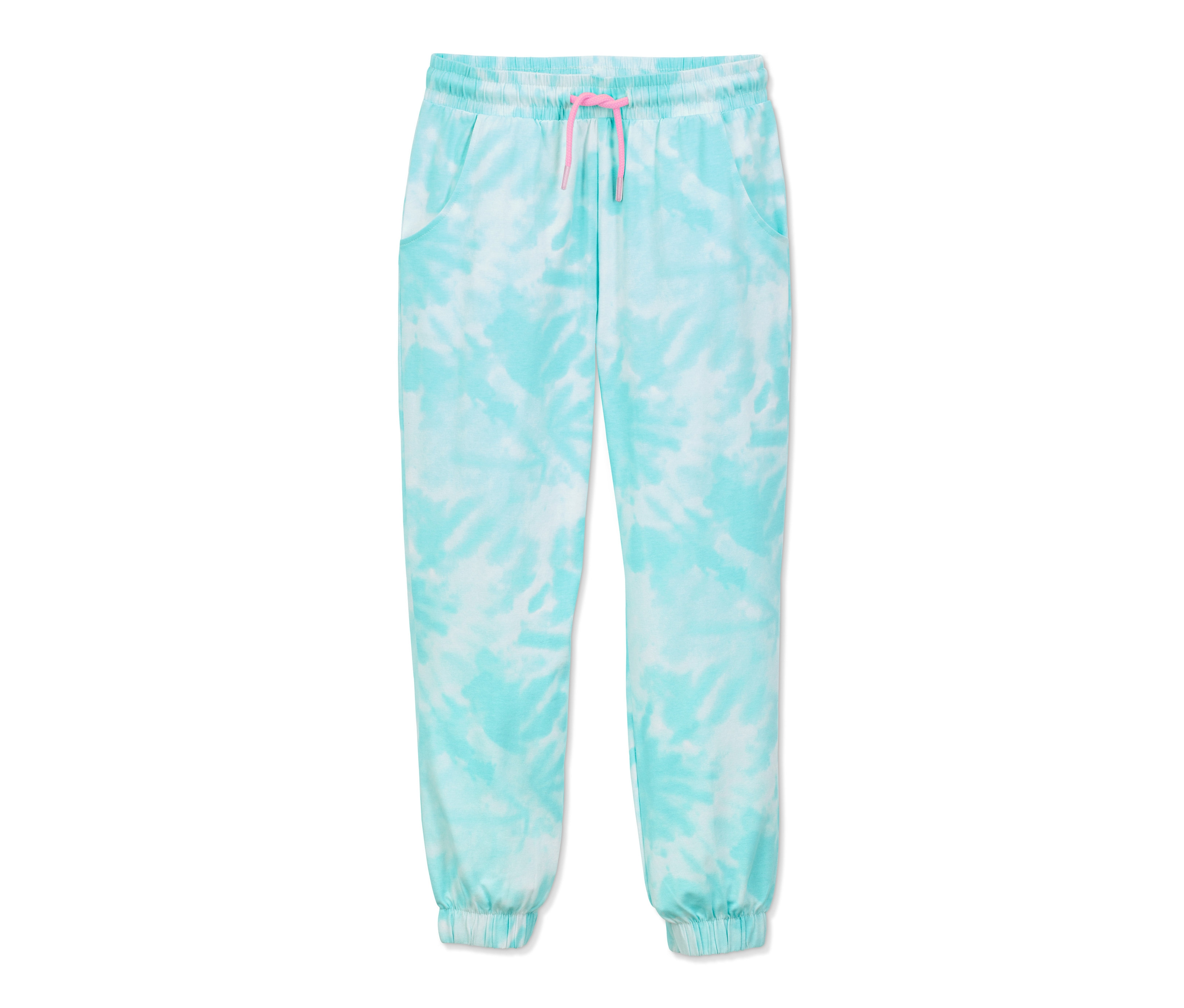 Tchibo - Dżersejowe spodnie na gumce z bawełny ekologicznej- biały/turkusowy/z nadrukiem