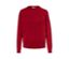 Czerwony sweter z dzianiny w warkocze.