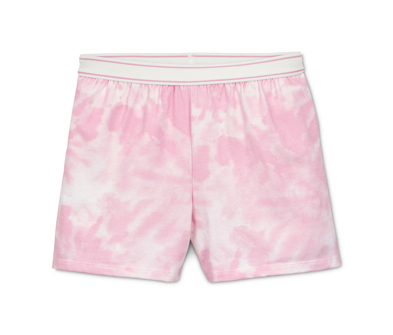 Różowe szorty piżamowe z bawełny ekologicznej, z efektem tie-dye i elastycznym pasem.