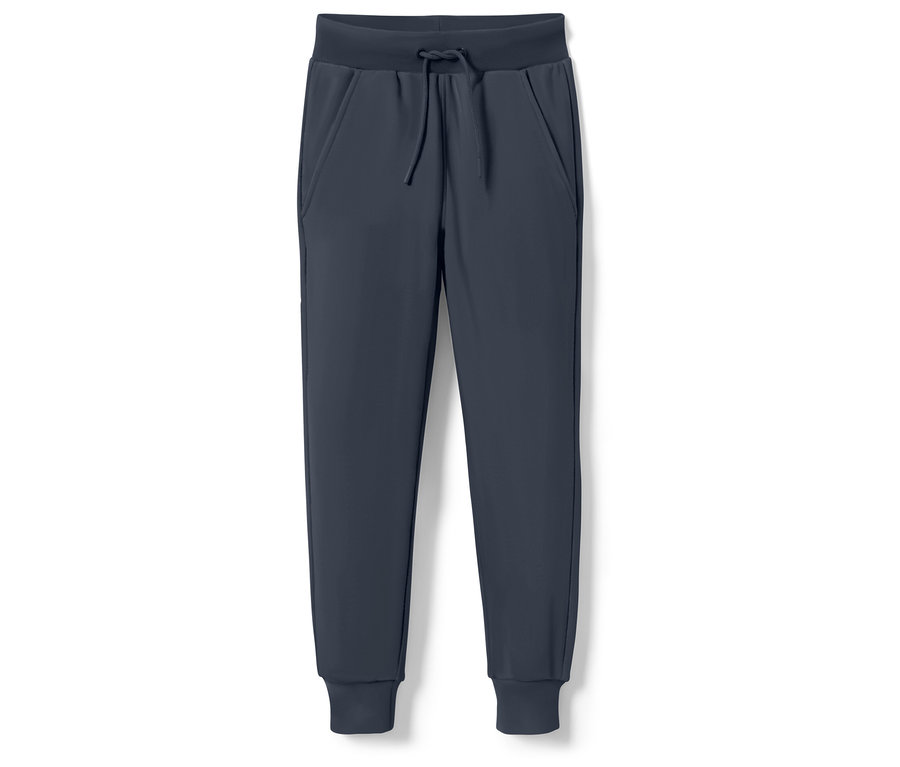 Granatowe spodnie dresowe ze sznurkiem w pasie.