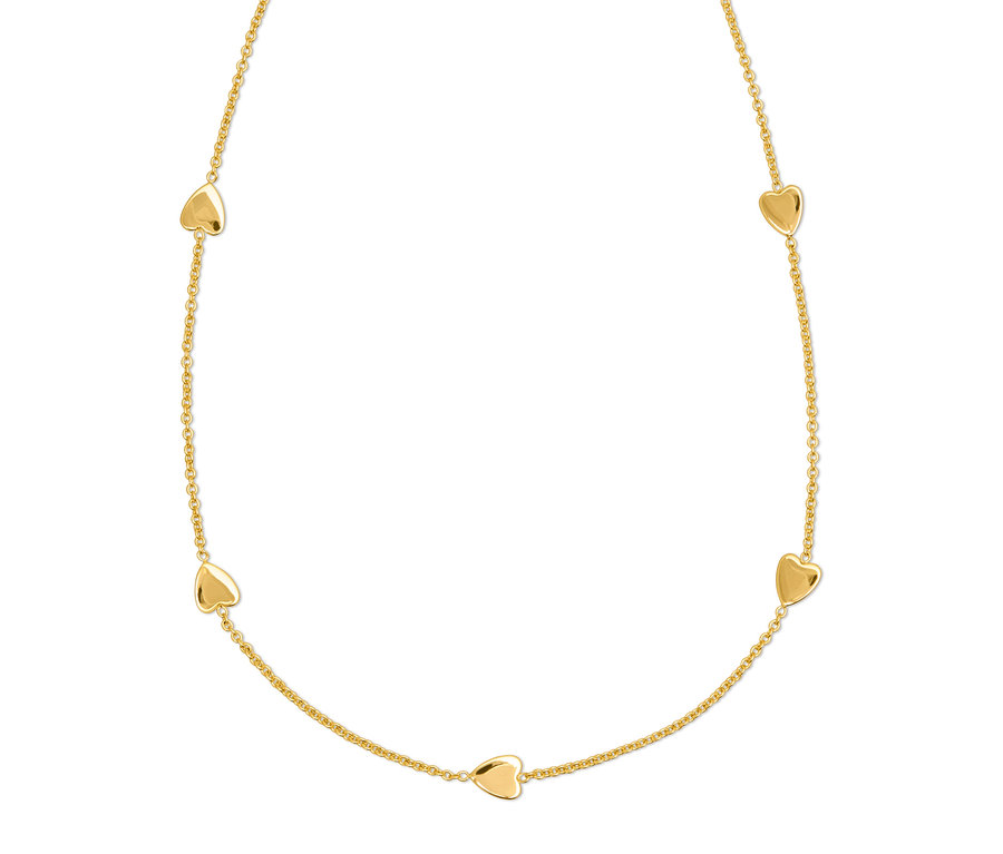 Złoty naszyjnik z pięcioma sercami.
