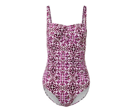 Modelujący kostium kąpielowy, jagodowo-biały