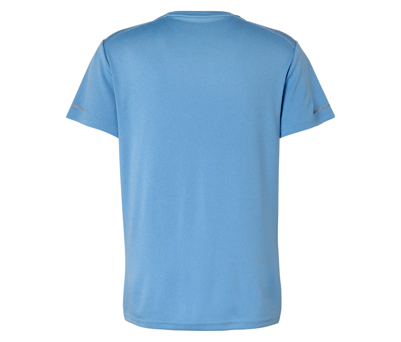 Widok z tyłu jasnoniebieskiej koszulki z krótkim rękawem.