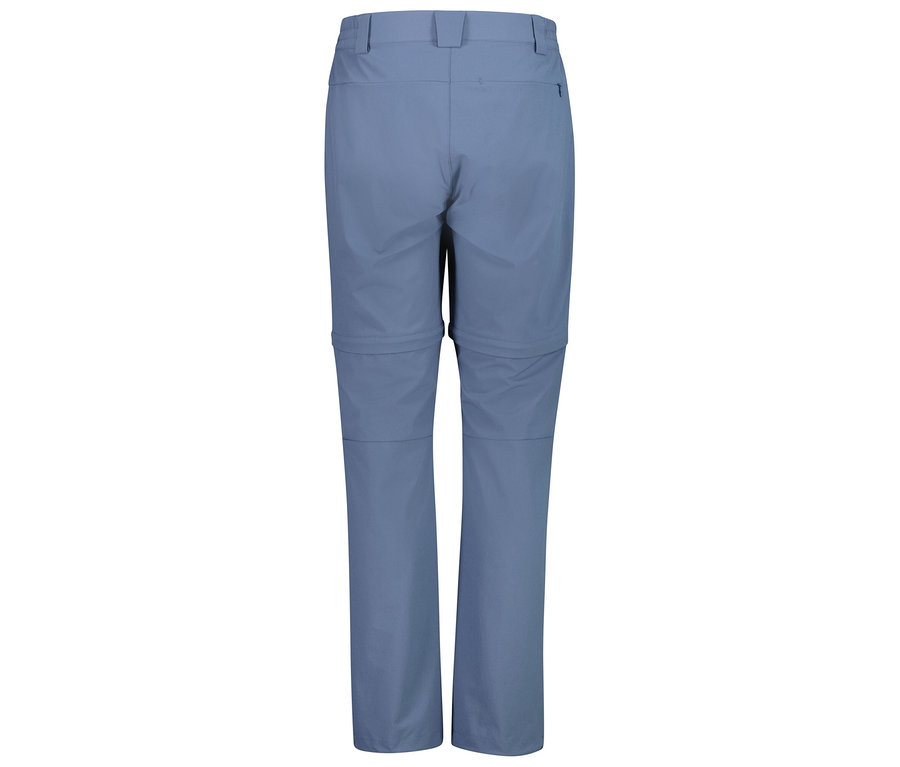 Niebieskie, długie spodnie, sfotografowane od tyłu.