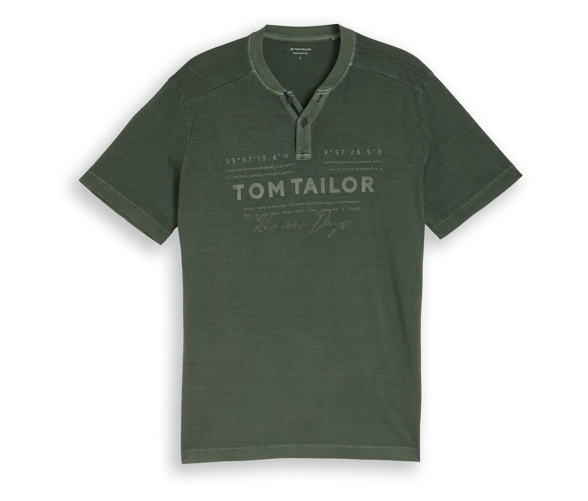 Koszulka Tom Tailor typu serafino z nadrukiem logo, Deep Leaf Green
