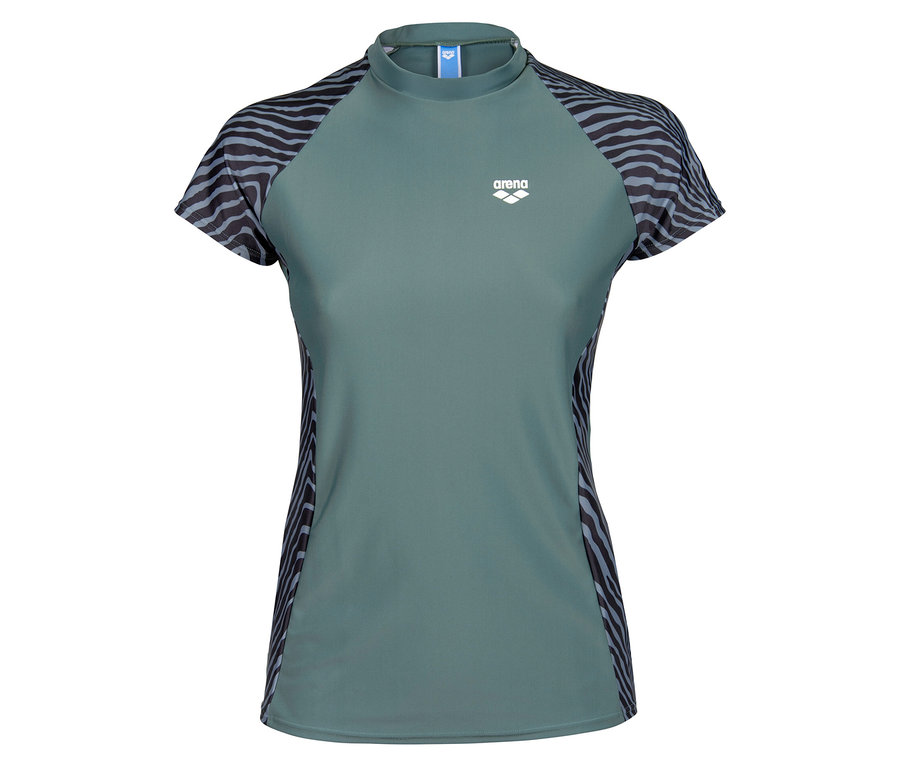 Zielona koszulka Arena z krótkim rękawem i wzorem zebry na rękawach i po bokach.