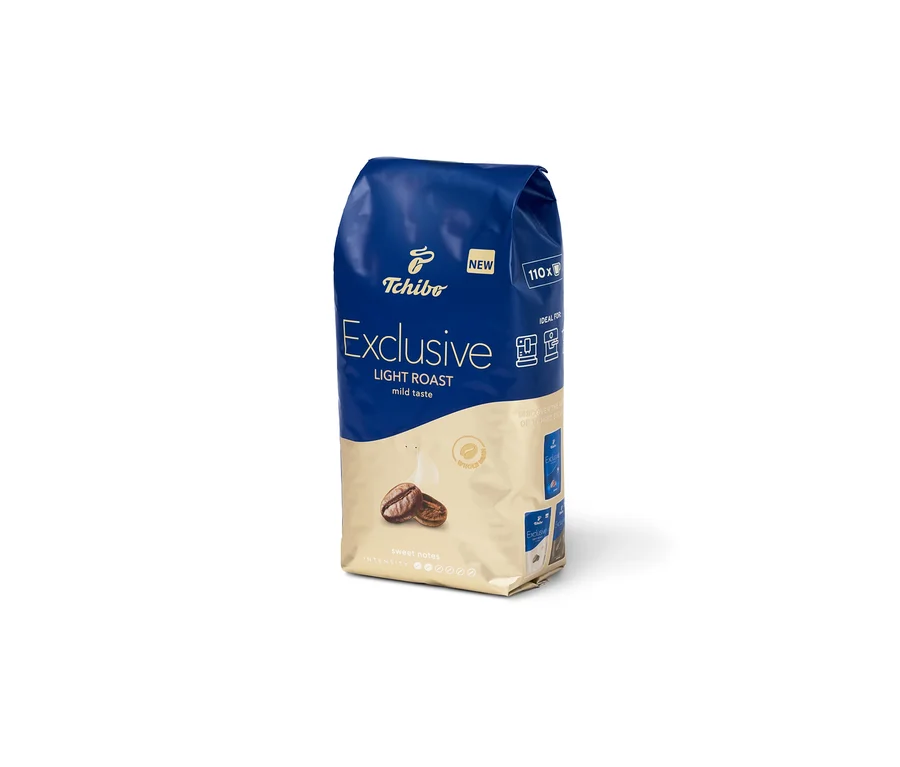 Opakowanie kawy ziarnistej Tchibo Exclusive Light Roast 1kg.