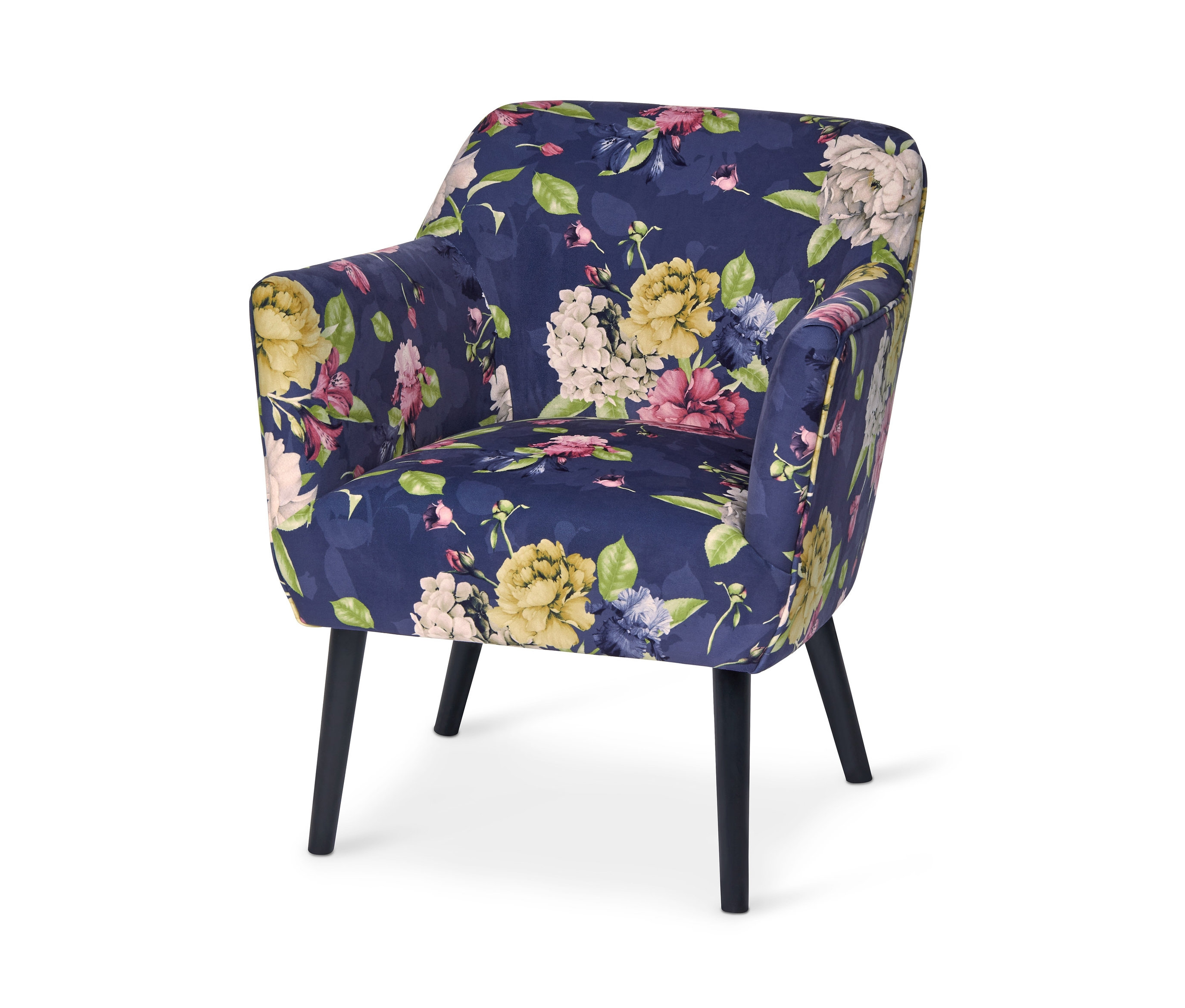 Fotel z kwiatowym nadrukiem.