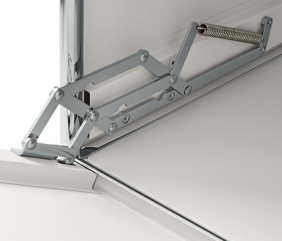 Detale metalowego kontenera na kółkach »CN3« z klapą, biały.