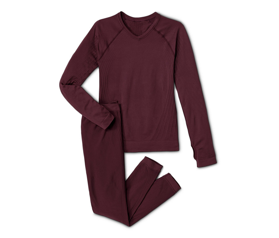 Bordowy komplet bezszwowej, damskiej bielizny funkcyjnej.