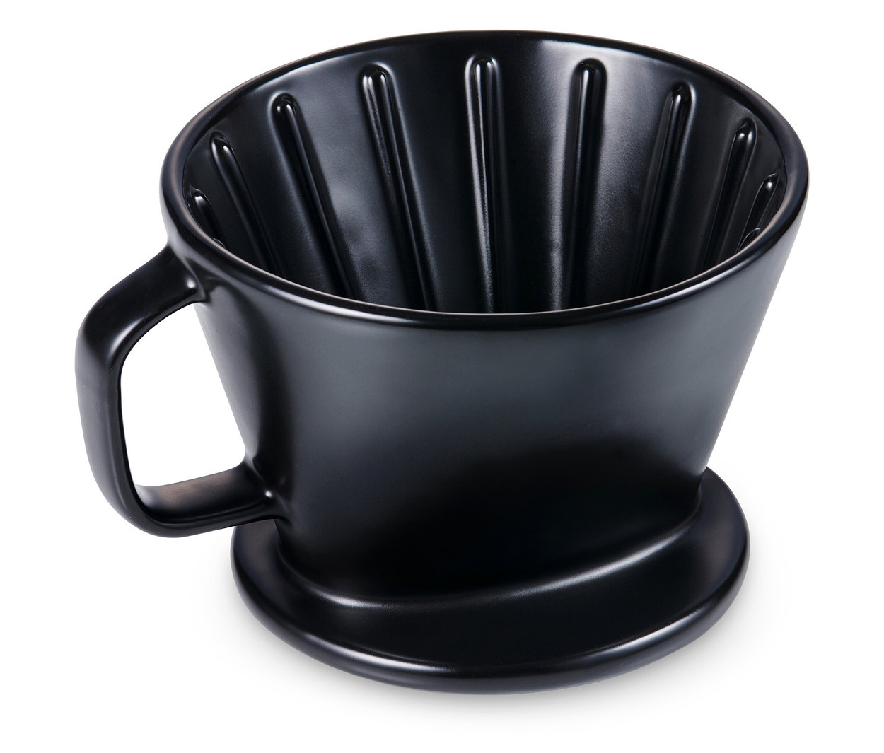 Szczegółowe zdjęcie czarnego, ręcznego filtra do kawy w rozmiarze 2.