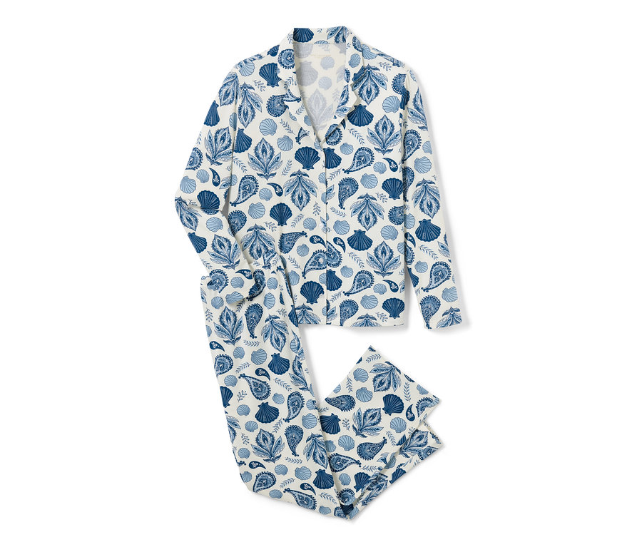 Zestaw piżamy z nadrukiem muszelek i paisley.
