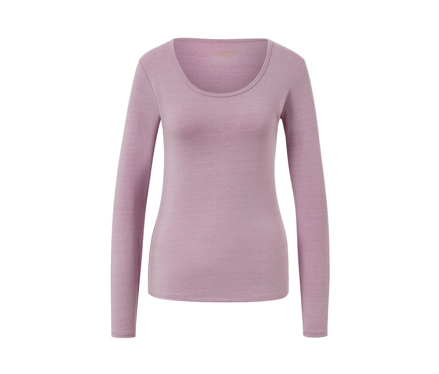 Fioletowa koszulka z długim rękawem z wełną z certyfikatem RWS.