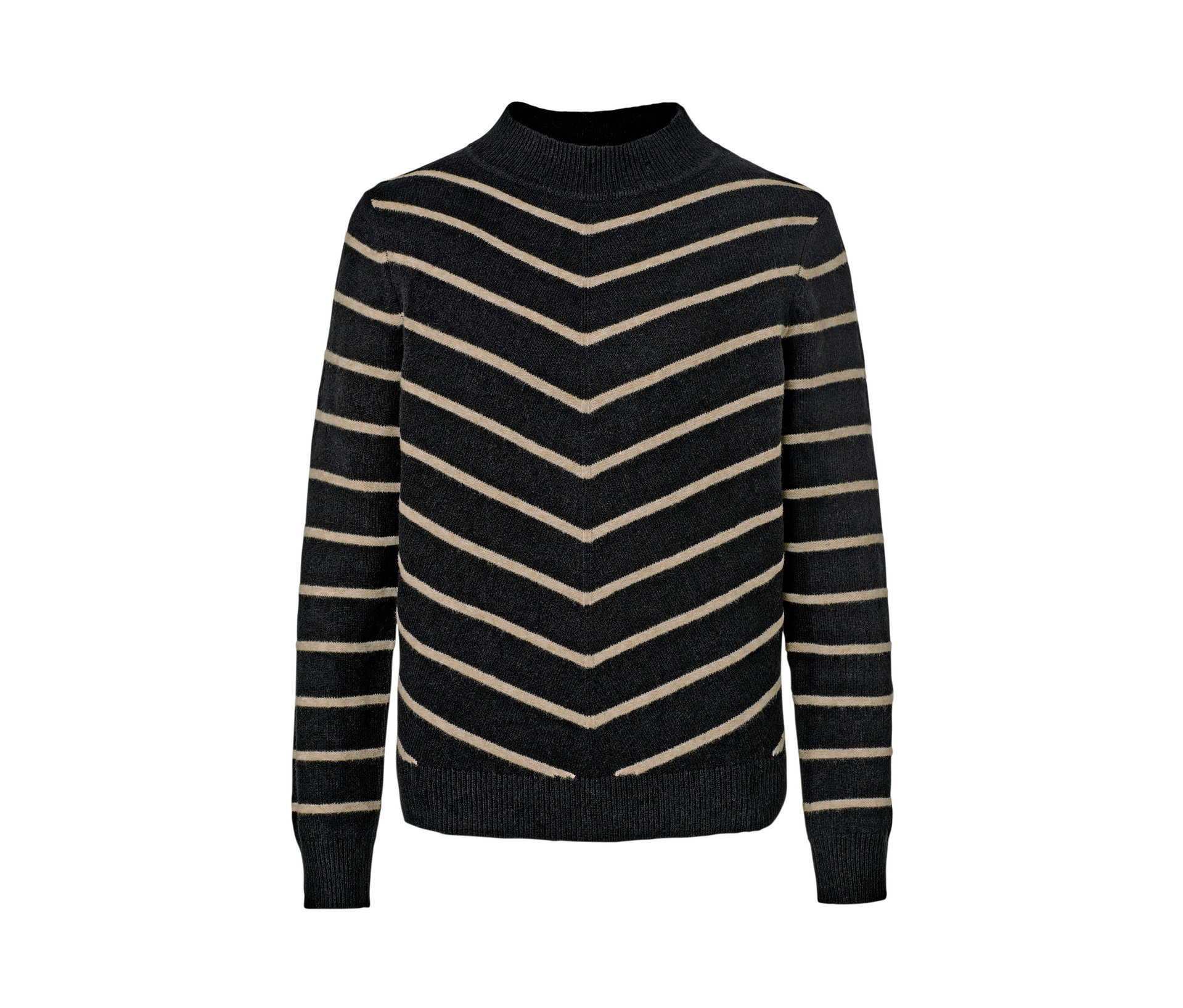 Tchibo - Pasiasty sweter ze stójką- beżowy/w paski