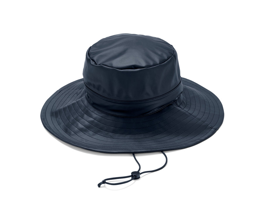 Granatowy kapelusz przeciwdeszczowy unisex.