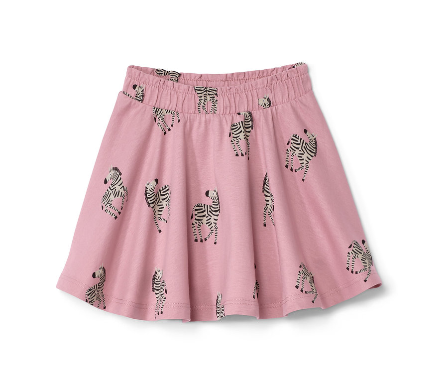 Różowa spódnica z dżerseju dla dzieci we wzór w zebry.